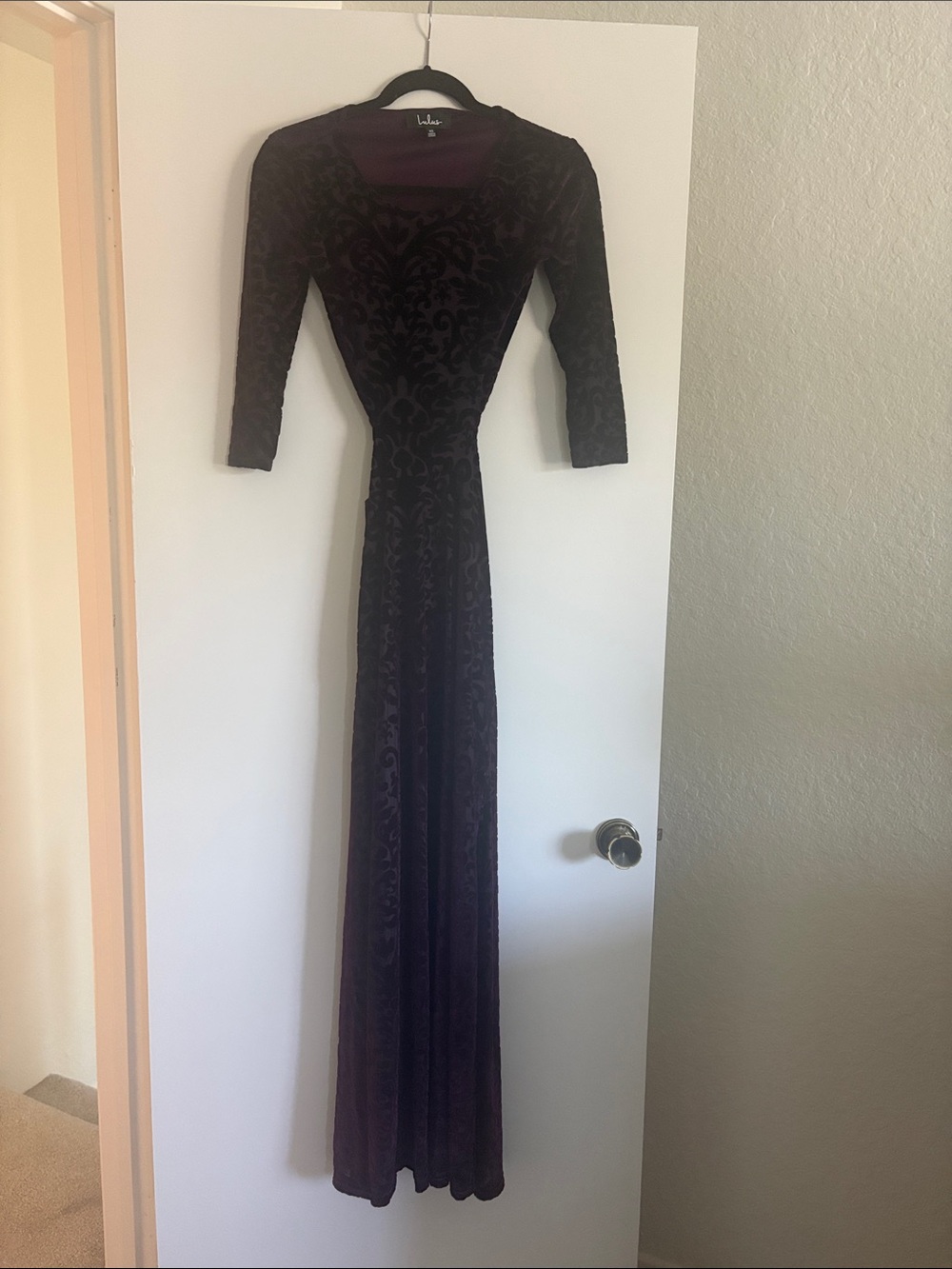 Lulu's Plum Velvet Burnout Maxi Dress